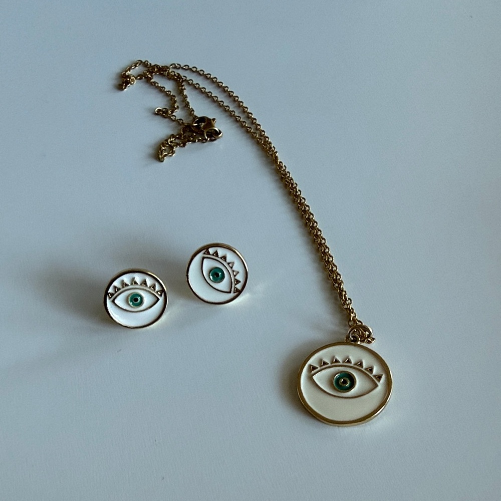 Evil Eye Necklace and Earring Set